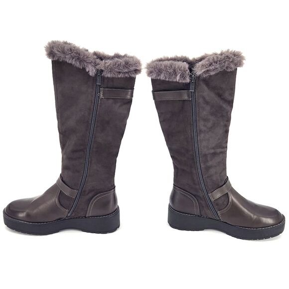 New Wanted Platform Knee High Boots Brown Faux Leather & Fur Buckle Detail 7.5 - Picture 3 of 11
